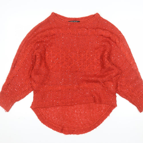 Select Women Red Acrylic Polyester Open-Knit Jumper UK 12