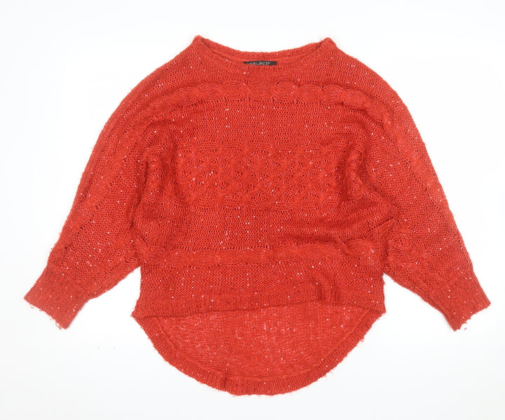 Select Women Red Acrylic Polyester Open-Knit Jumper UK 12