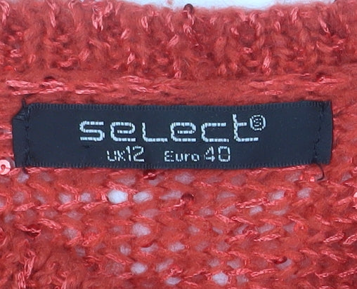 Select Women Red Acrylic Polyester Open-Knit Jumper UK 12