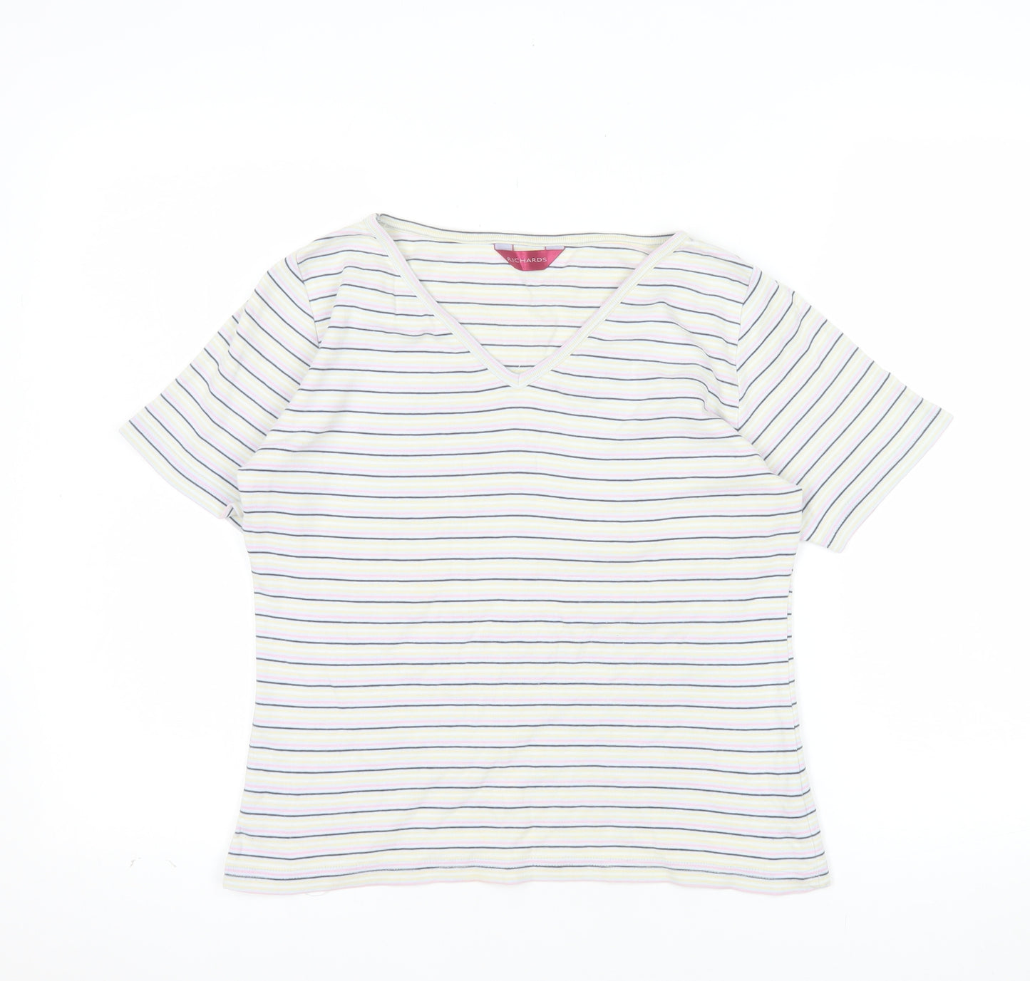 Richards Womens Multicoloured Striped V-Neck Short Sleeve T-Shirt M