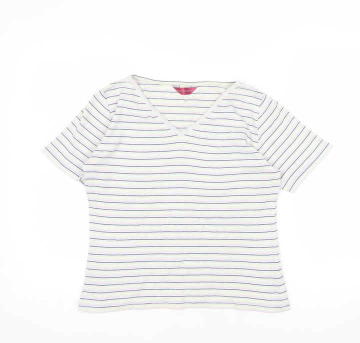 Richards Womens Multicoloured Striped V-Neck Short Sleeve T-Shirt M