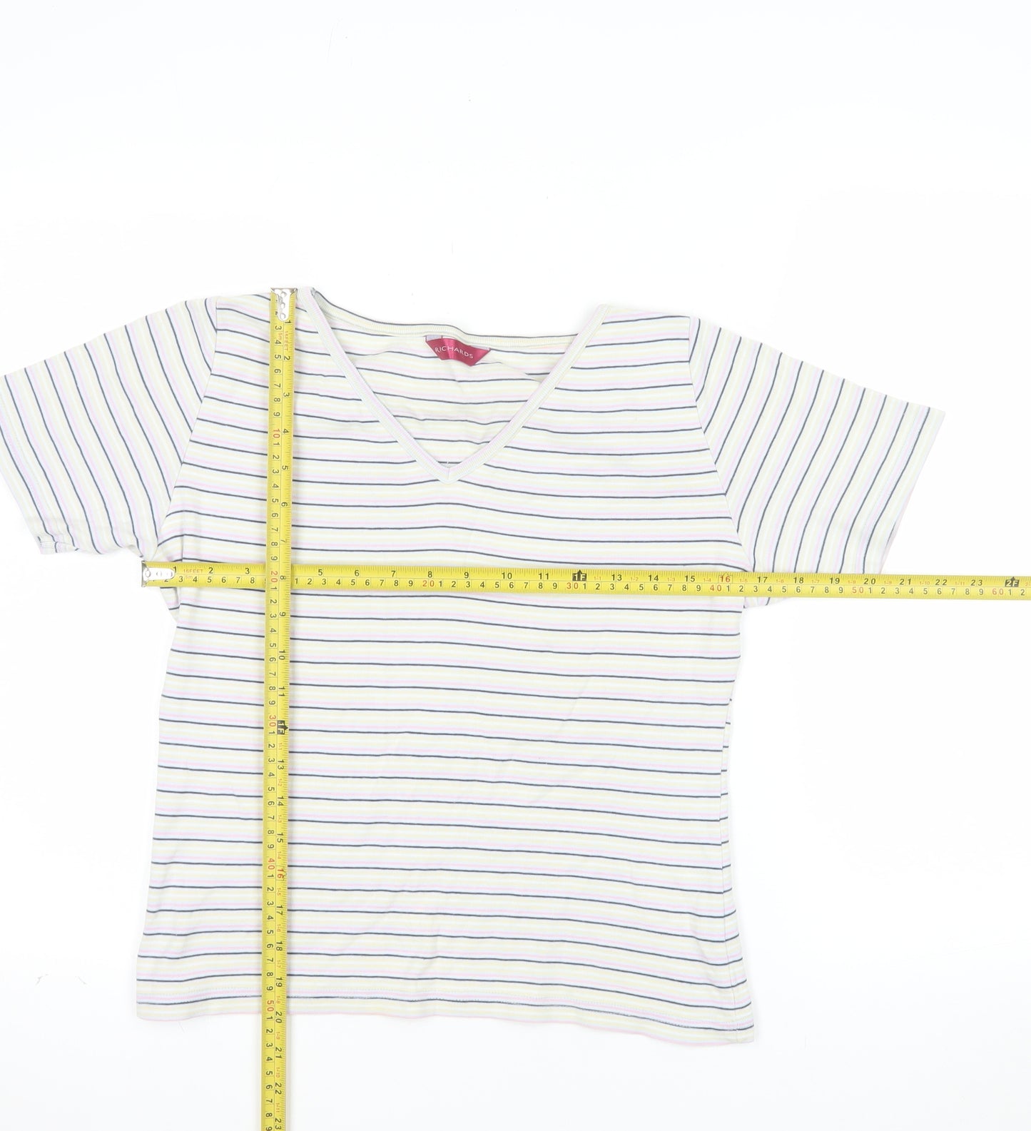 Richards Womens Multicoloured Striped V-Neck Short Sleeve T-Shirt M