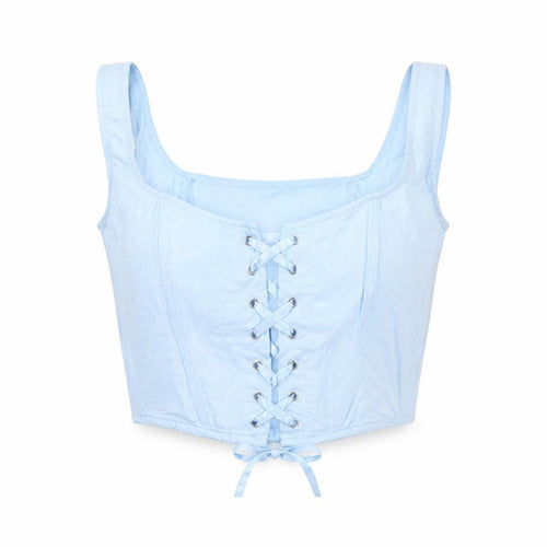 Stradivarius Women Blue Cropped Lace Up Tank Top XL