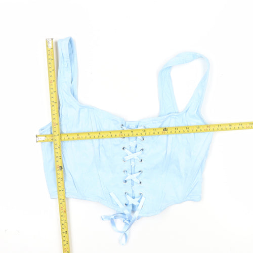 Stradivarius Women Blue Cropped Lace Up Tank Top XL