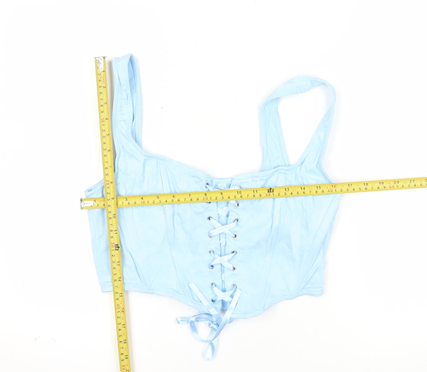Stradivarius Women Blue Cropped Lace Up Tank Top XL