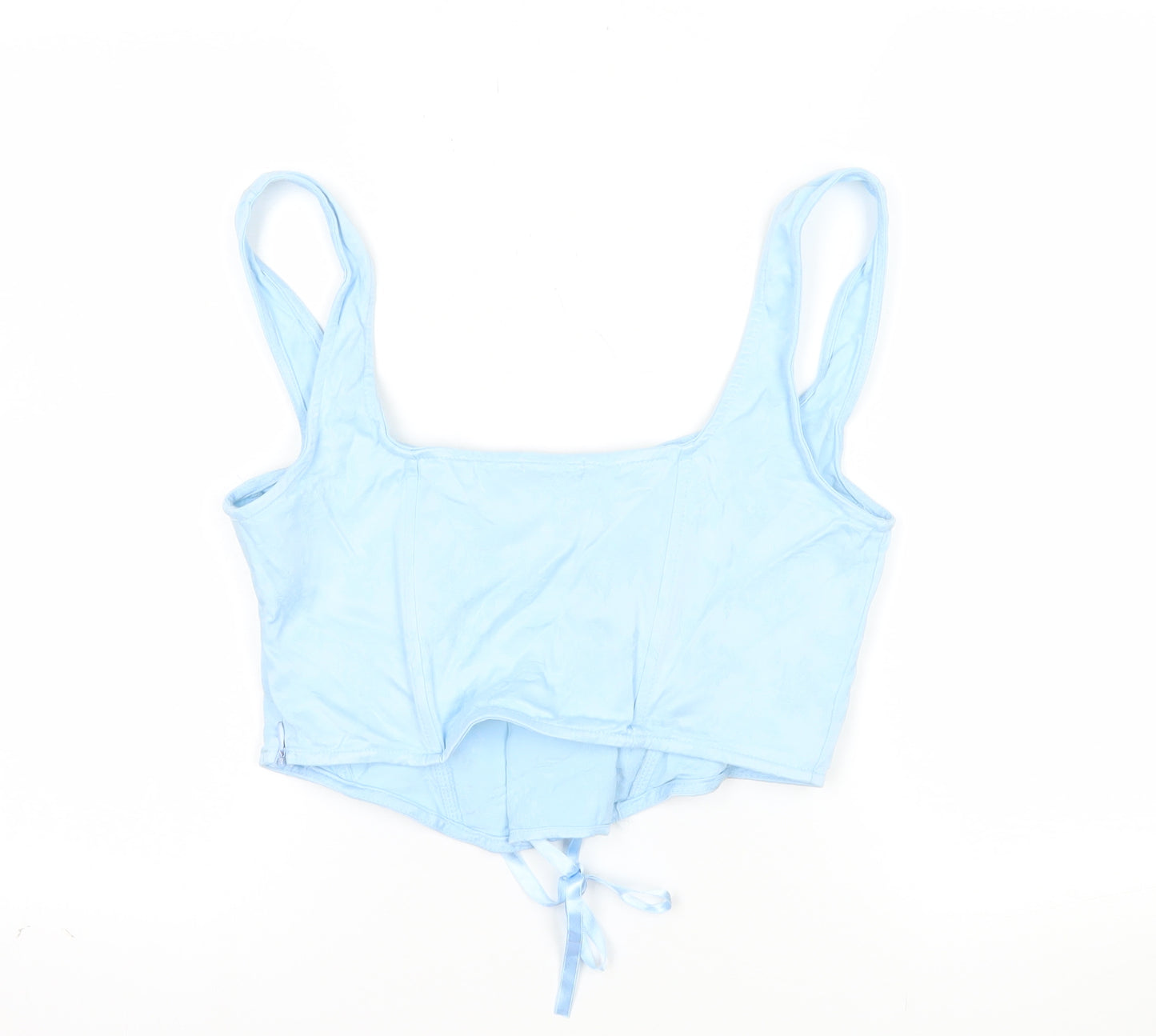 Stradivarius Women Blue Cropped Lace Up Tank Top XL