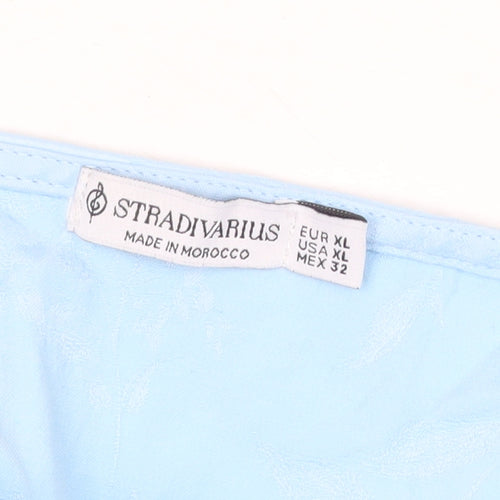 Stradivarius Women Blue Cropped Lace Up Tank Top XL