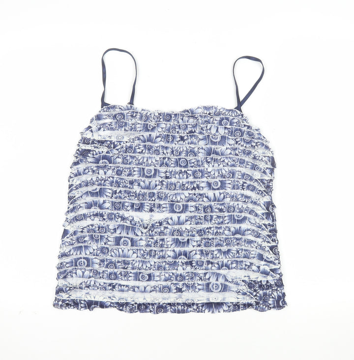 Marks and Spencer Per Una Women's Blue Floral Ruffle Camisole Top Size 14