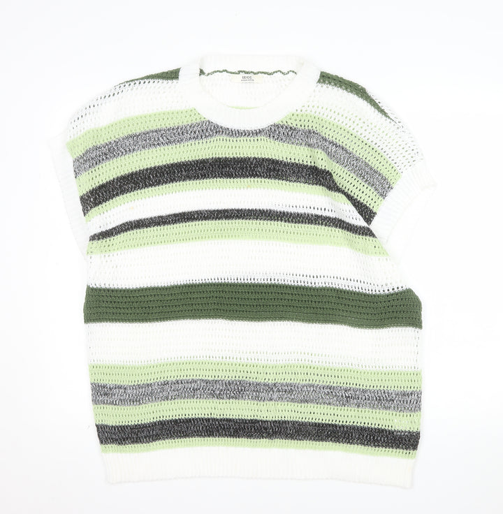 EEICC Women’s Multicoloured Striped 2XL Open-Knit Pullover Jumper