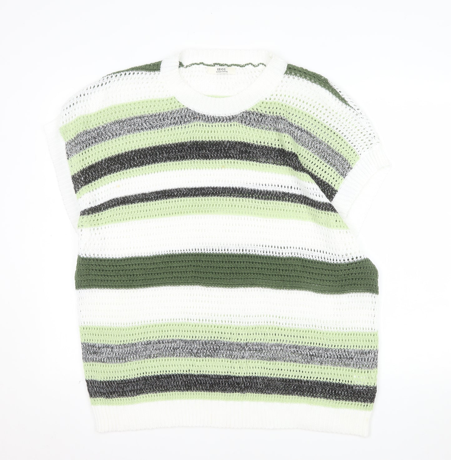 EEICC Women’s Multicoloured Striped 2XL Open-Knit Pullover Jumper