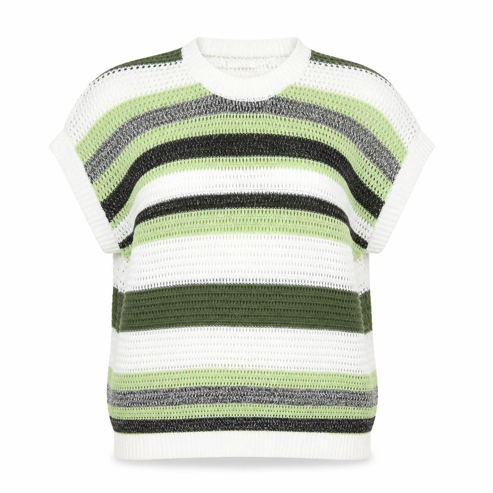 Front view of EEICC Women’s Multicoloured Striped 2XL Open-Knit jumper
