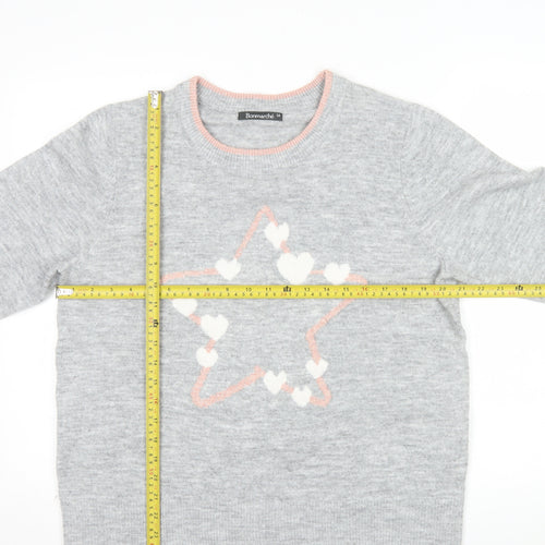 Bonmarché Women’s Grey Crew Neck Heart Star Jumper Size 16