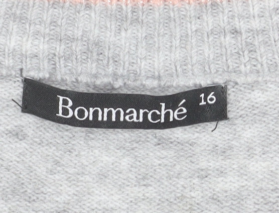 Bonmarché Women’s Grey Crew Neck Heart Star Jumper Size 16