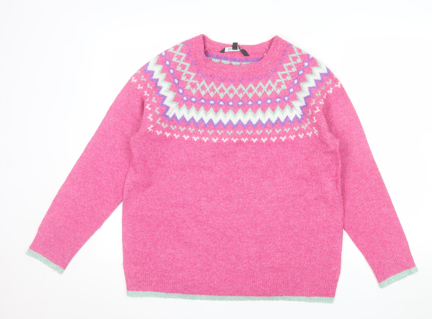 Bonmarché Women’s Pink Fair Isle Knit Jumper Size 14