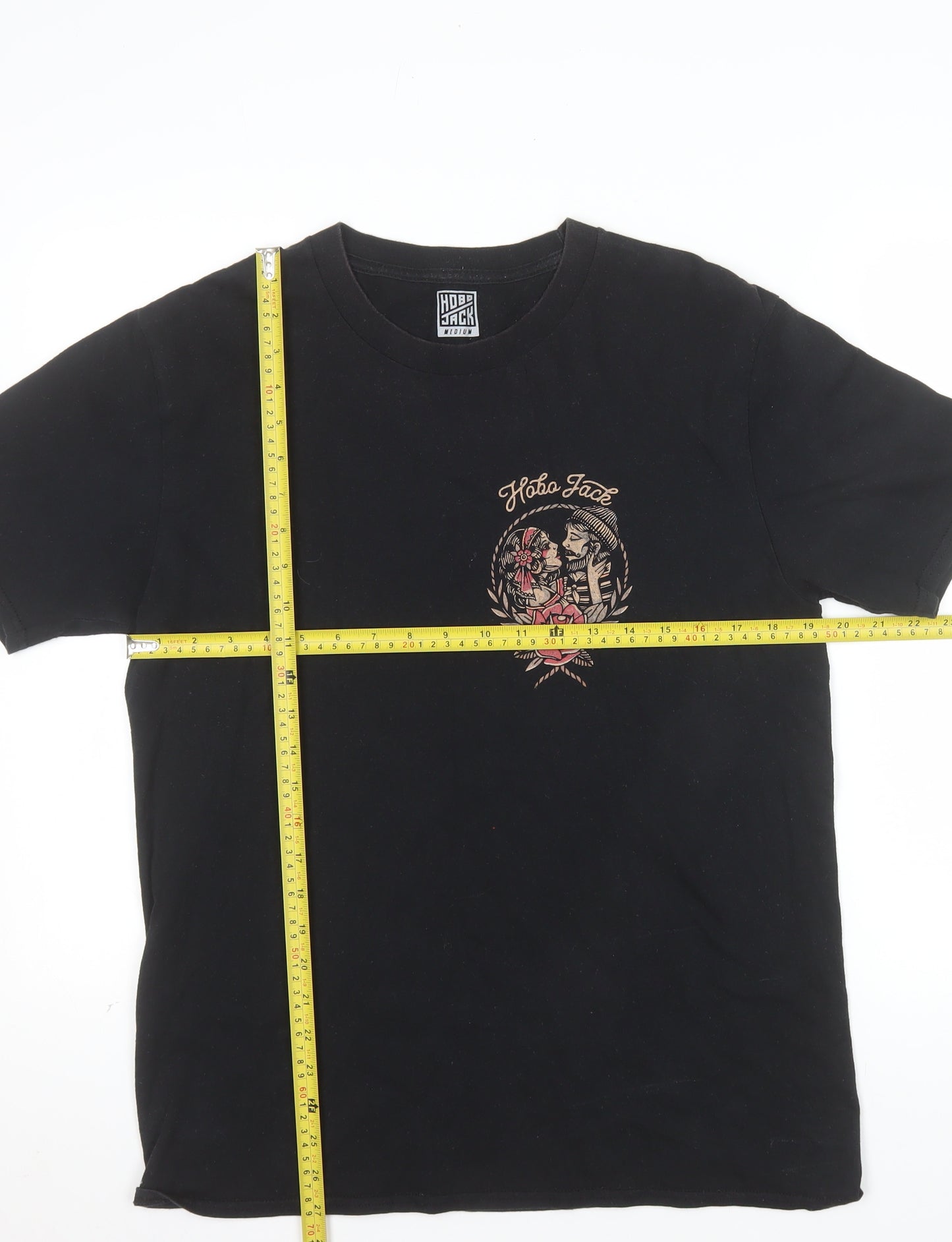 Hobo Jack Men's Black Graphic Tattoo Style T-Shirt Medium
