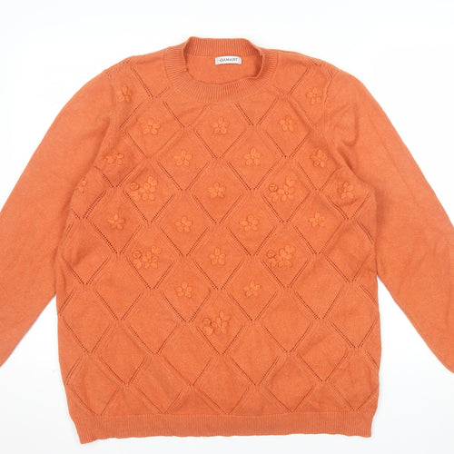 Damart Womens Orange Floral Knit Crew Neck Pullover Jumper L