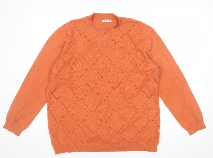 Damart Womens Orange Floral Knit Crew Neck Pullover Jumper L