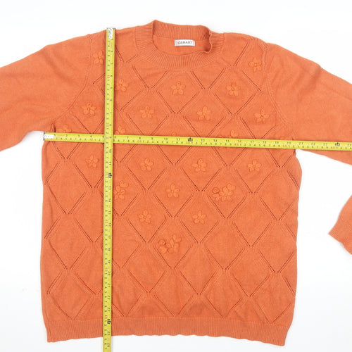 Damart Womens Orange Floral Knit Crew Neck Pullover Jumper L