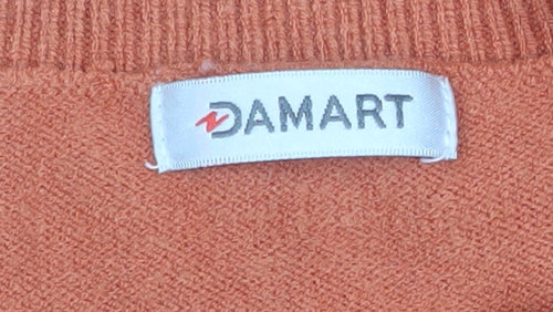 Damart Womens Orange Floral Knit Crew Neck Pullover Jumper L