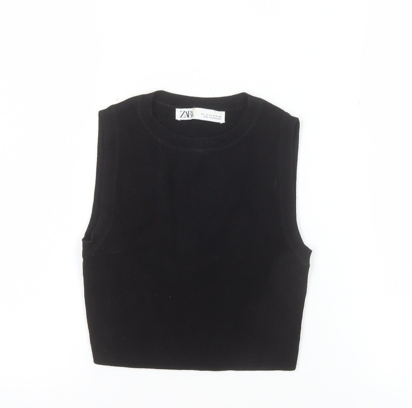 ZARA Women's Black Cropped Knit Tank Top Size S