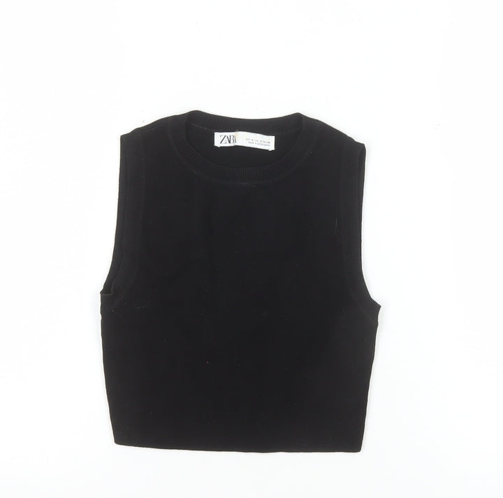 ZARA Women's Black Cropped Knit Tank Top Size S