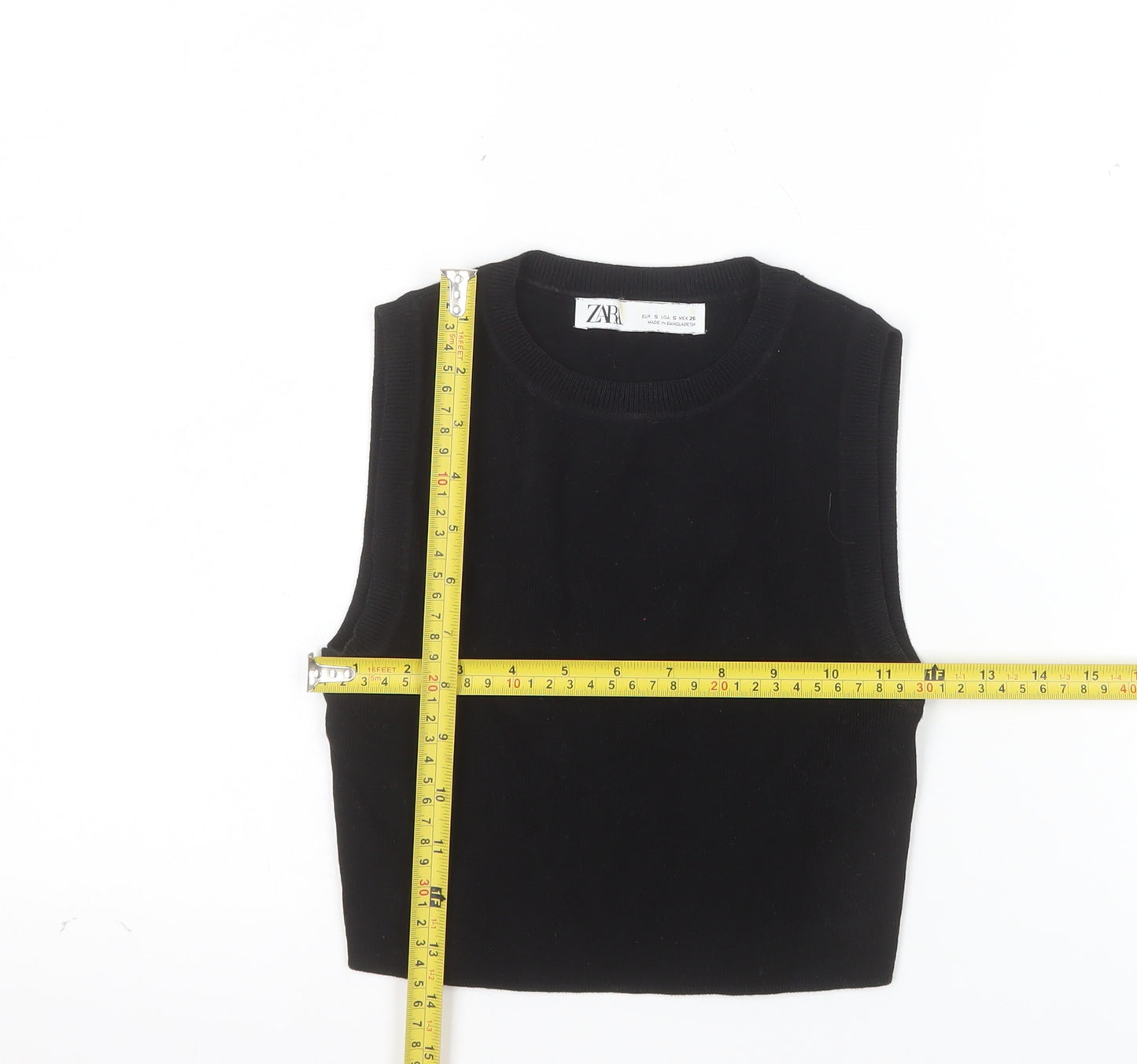 ZARA Women's Black Cropped Knit Tank Top Size S