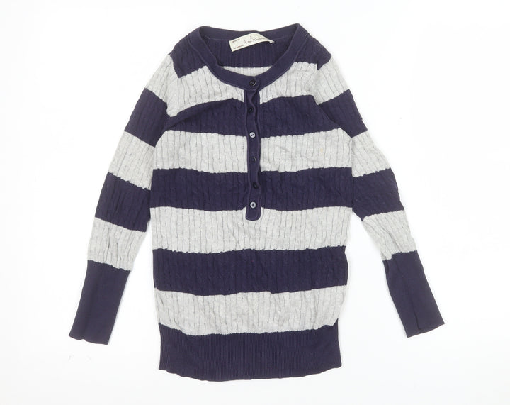 trf Knitwear Women's Multicoloured Striped Henley Cotton Jumper Size 8
