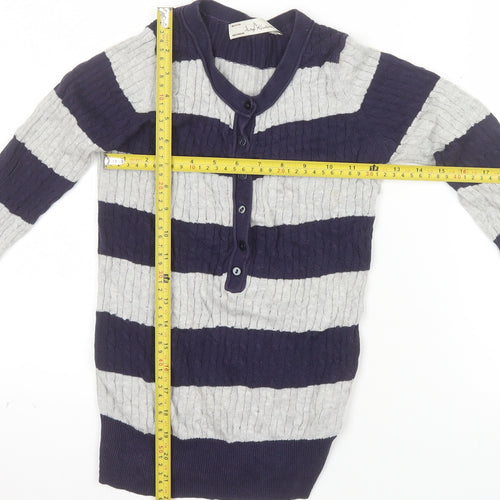 trf Knitwear Women's Multicoloured Striped Henley Cotton Jumper Size 8