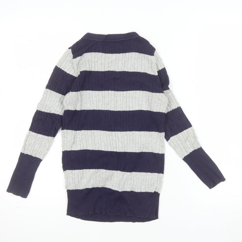 trf Knitwear Women's Multicoloured Striped Henley Cotton Jumper Size 8