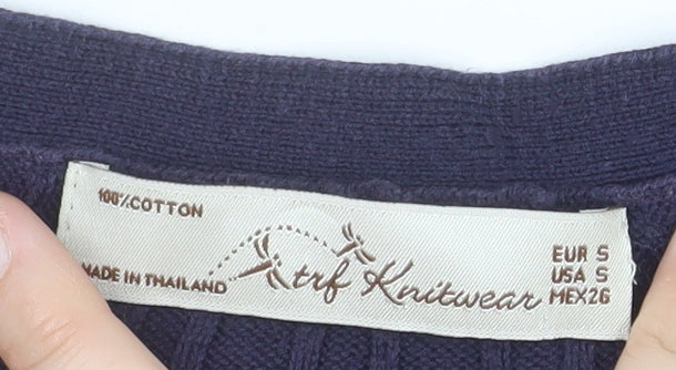 trf Knitwear Women's Multicoloured Striped Henley Cotton Jumper Size 8