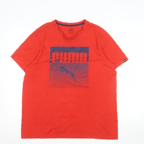 Puma Men's Red Large Graphic Print Cotton Crew Neck T-Shirt