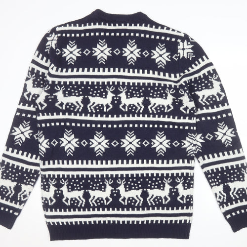 boohooMAN Men's Blue Fair Isle Christmas Jumper 2XL