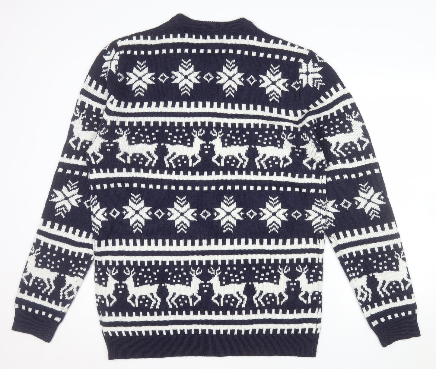boohooMAN Men's Blue Fair Isle Christmas Jumper 2XL