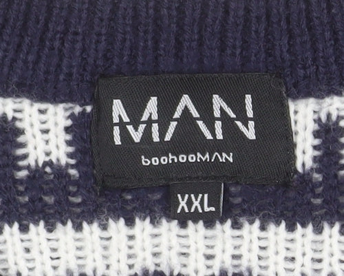 boohooMAN Men's Blue Fair Isle Christmas Jumper 2XL