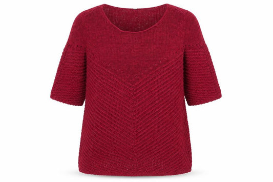 Front view of BHS women’s red v-neck chunky knit 3/4 sleeve jumper, size UK 18