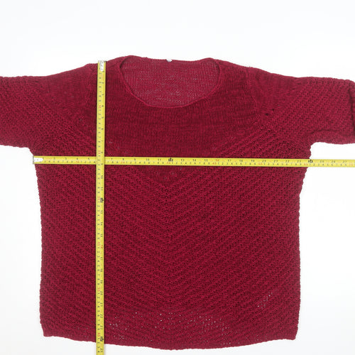 BHS Womens Red V-Neck Chunky Knit 3/4 Sleeve Pullover Jumper Size 18