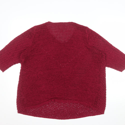 BHS Womens Red V-Neck Chunky Knit 3/4 Sleeve Pullover Jumper Size 18