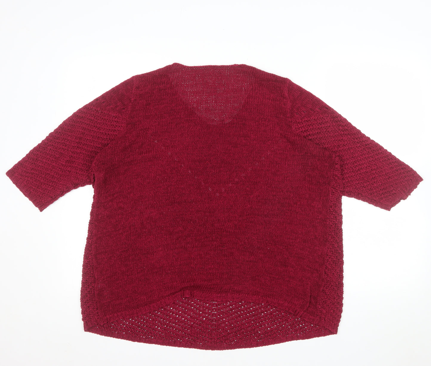 BHS Womens Red V-Neck Chunky Knit 3/4 Sleeve Pullover Jumper Size 18