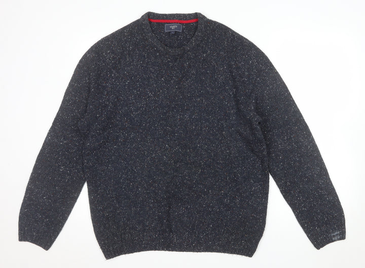 Atlantic Bay Men's Blue Knit Crew Neck Pullover Jumper Size L