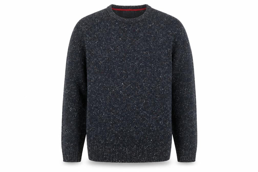 Front view of Atlantic Bay Men's Blue Knit Crew Neck jumper, size L