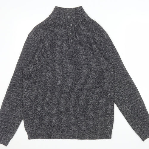 Next Men's Grey Waffle-Knit Henley Jumper Size M