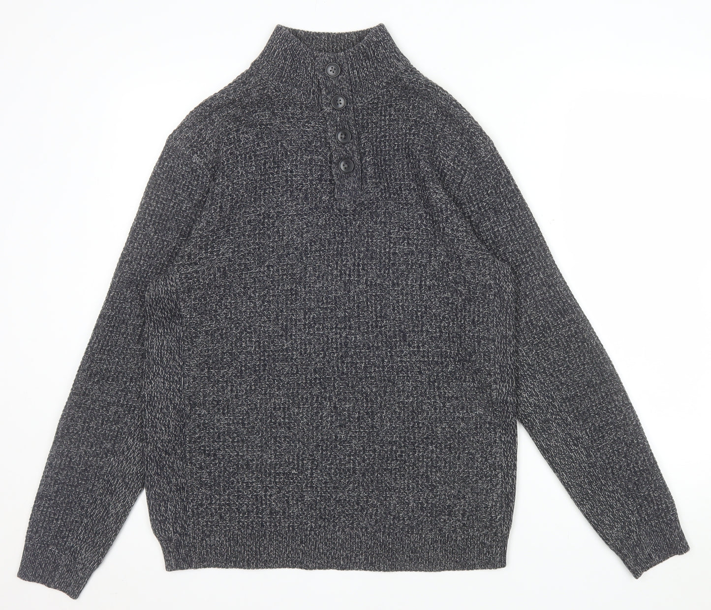 Next Men's Grey Waffle-Knit Henley Jumper Size M
