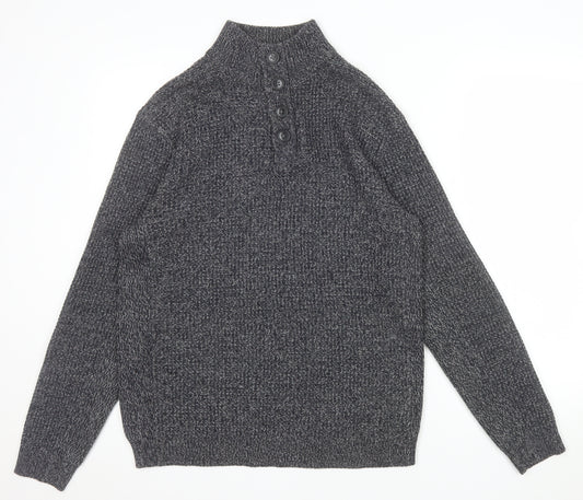 Next Men's Grey Waffle-Knit Henley Jumper Size M