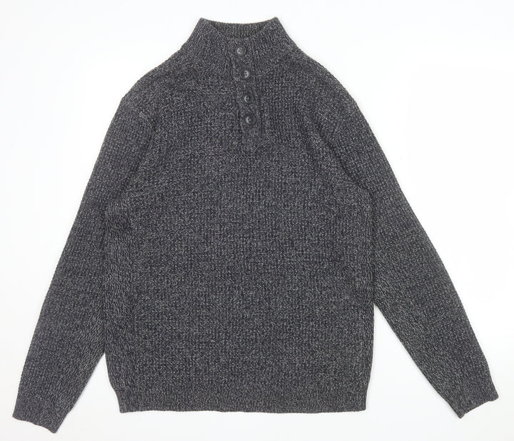 Next Men's Grey Waffle-Knit Henley Jumper Size M
