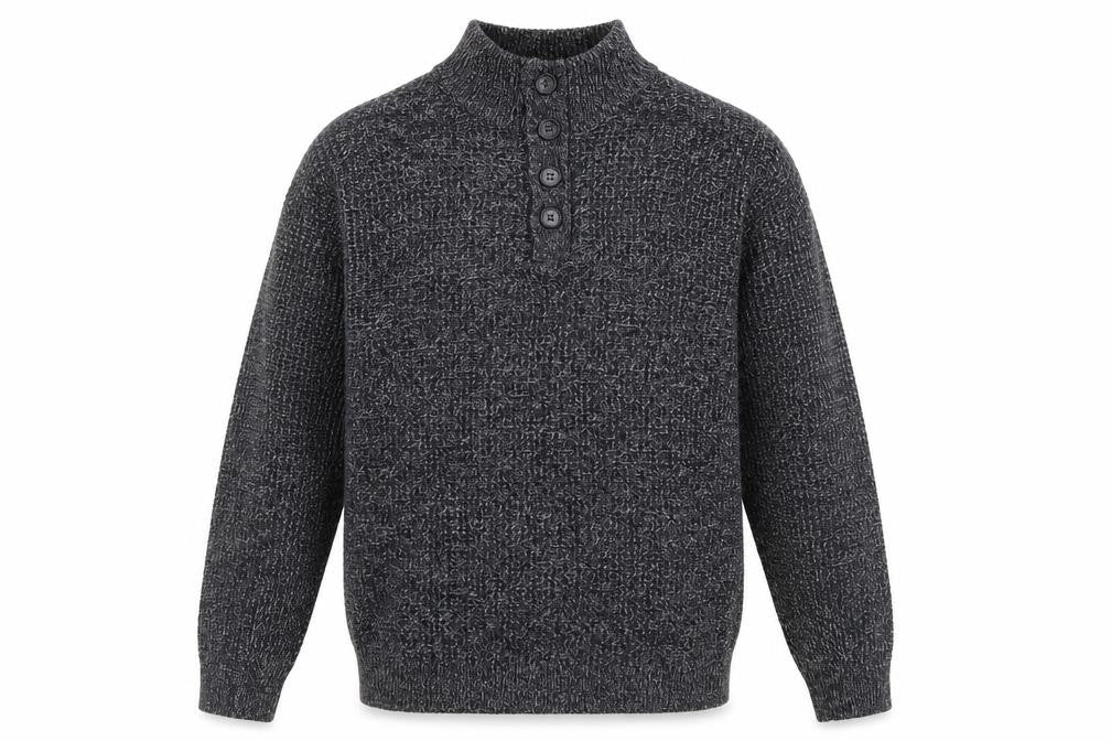 Front view of Next Men's Grey Waffle-Knit Henley Jumper, size M