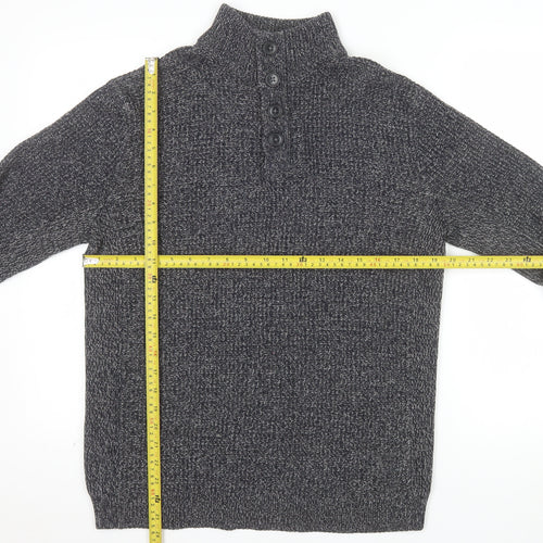 Next Men's Grey Waffle-Knit Henley Jumper Size M