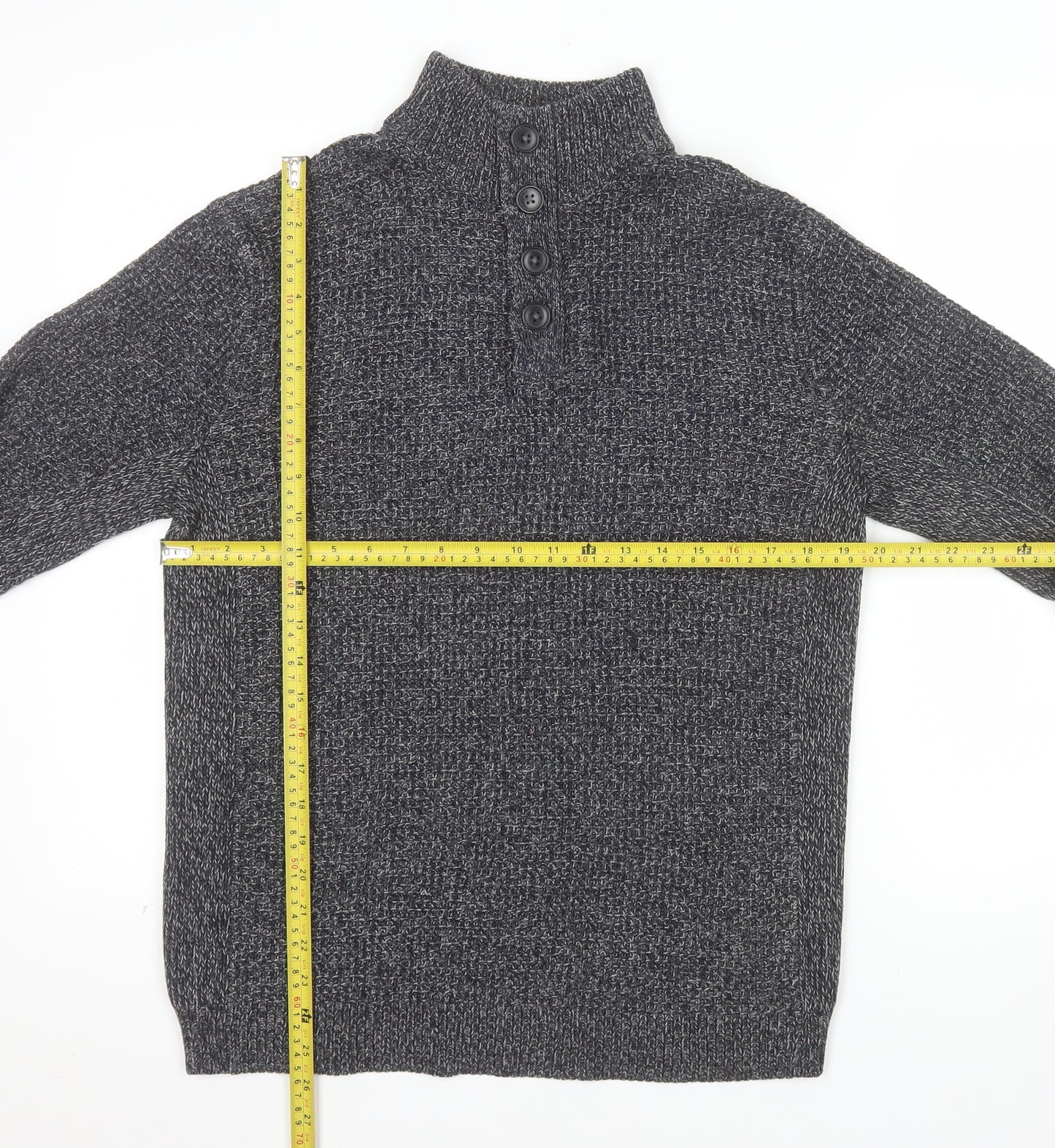 Next Men's Grey Waffle-Knit Henley Jumper Size M