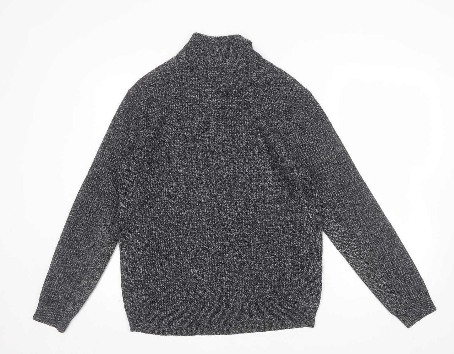 Next Men's Grey Waffle-Knit Henley Jumper Size M
