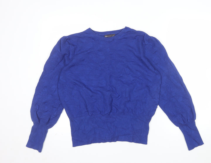 Marks and Spencer Women's Blue Crew Neck Knit Jumper Size L