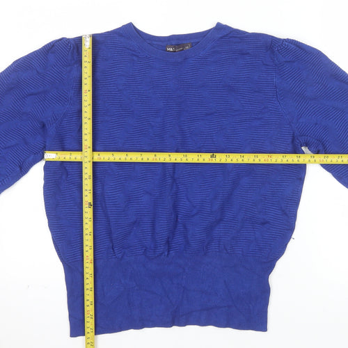 Marks and Spencer Women's Blue Crew Neck Knit Jumper Size L